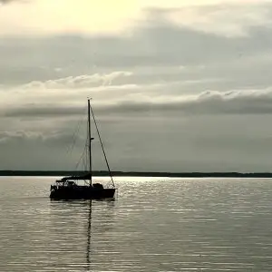 Anchored sailingboat