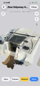 Boad cockpit are 3D scan for sprayhood frame design